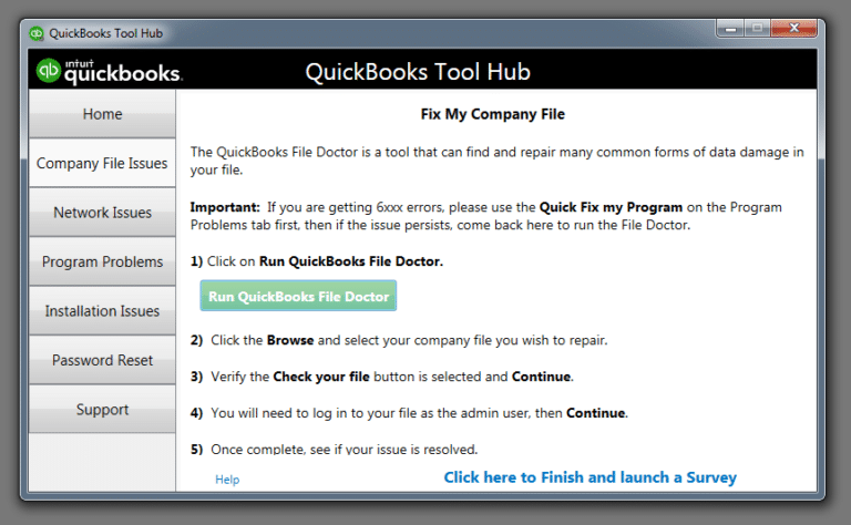 Run QuickBooks file doctor 